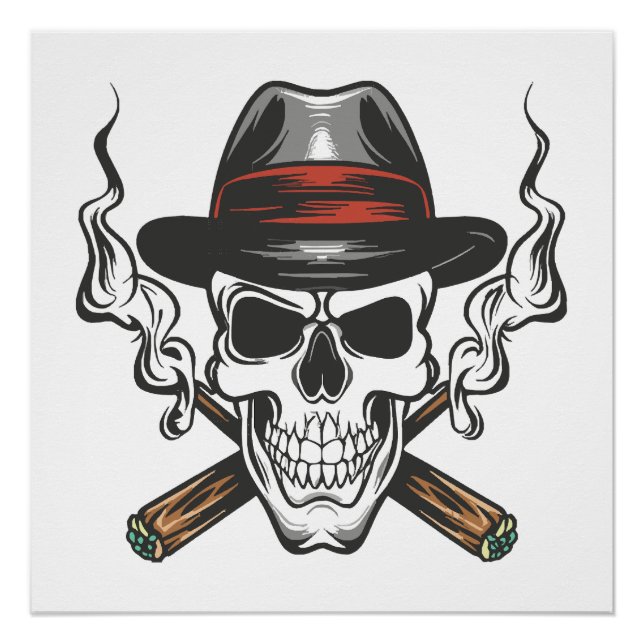 Gangster skull with fedora hat poster (Front)