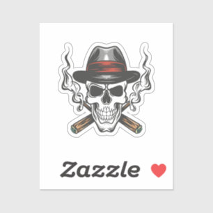 Gangster skull with fedora hat sticker