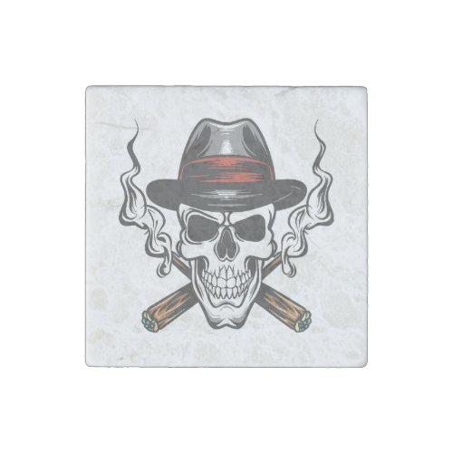 Gangster skull with fedora hat stone magnet