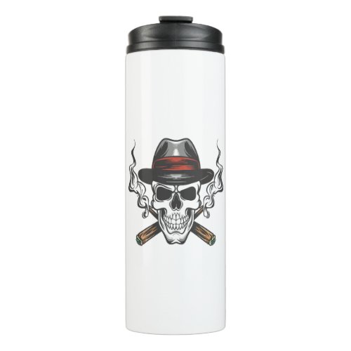 Gangster skull with fedora hat thermal tumbler