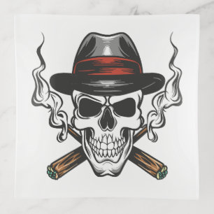 Gangster skull with fedora hat trinket tray