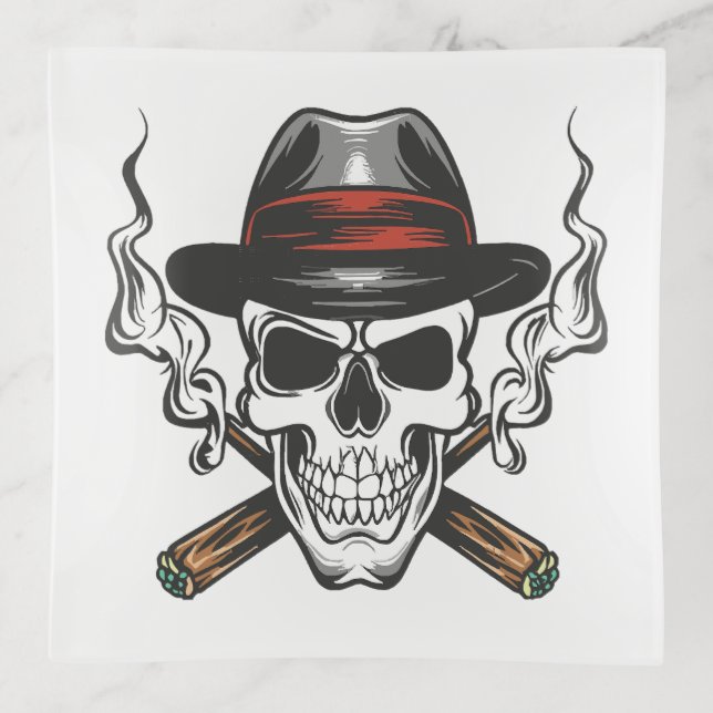 Gangster skull with fedora hat trinket tray (Front)