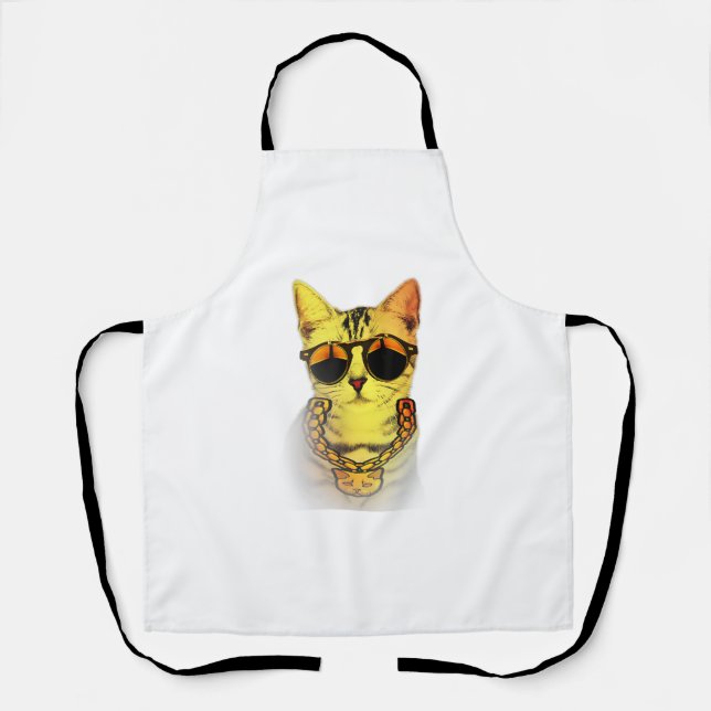 Gangster Street Cat Goldchain Kitty Rapper With Su Apron (Front)