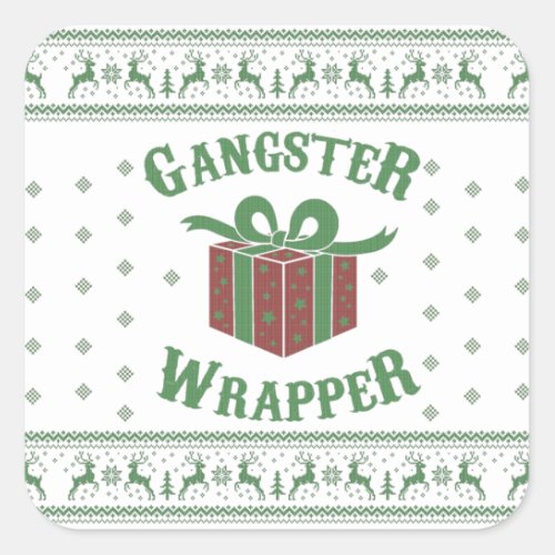 Gangster Wrapper Christmas Ugly Sweater Square Sticker