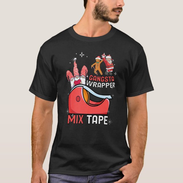 Gangster Wrapper Mix Tape Ugly Christmas Gnome Bea T-Shirt (Front)