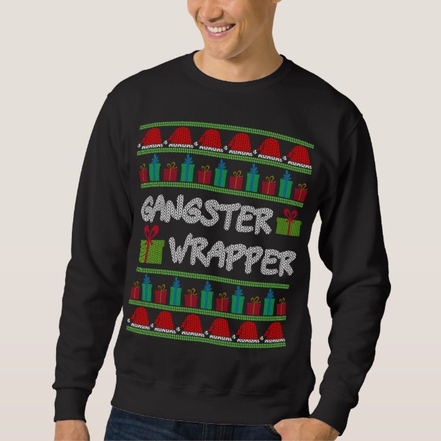 Gangster Wrapper Ugly Christmas Sweater Funny Pun  (Front)