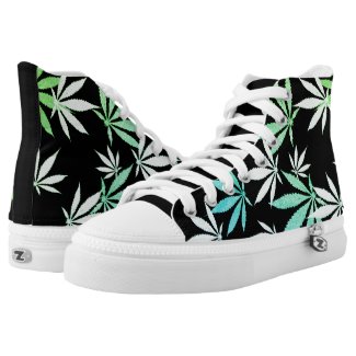 Ganja weed smoke pot black green and white High-Top sneakers