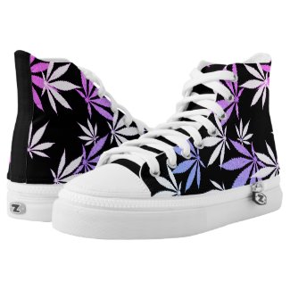 Ganja weed smoke pot black purple and white High-Top sneakers