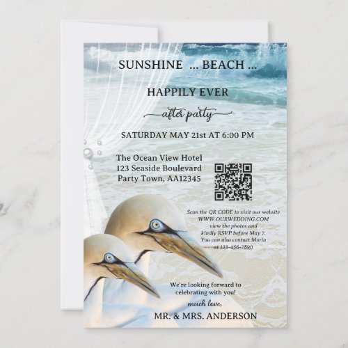 Gannet QR Beach Photo Happily Ever After Wedding Invitation