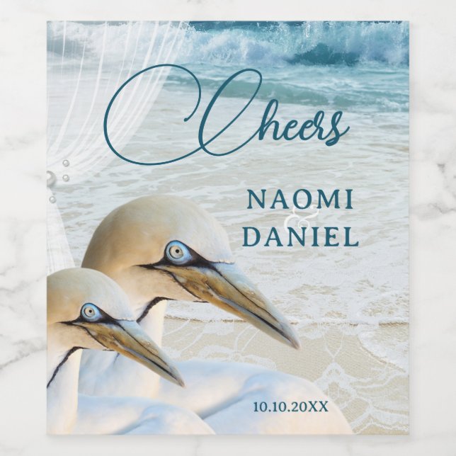 Gannets Elegant Beach Wedding Wine Label (Single Label)