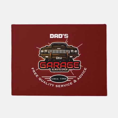 Garage Any Name Always Open any Saying Red Doormat