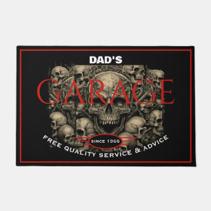 Garage Any Name Always Open Skulls Black Red Doormat