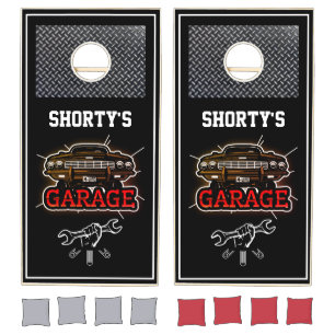 Garage Any Name Black Red Typography Car Tools Cornhole Set