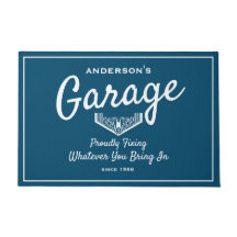 Garage Any Name Funny Saying Blue White Script