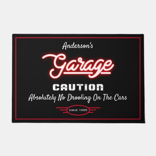 Garage Any Name Funny Saying Cars Red Black Doormat