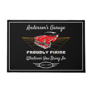 Garage Any Name Proudly Fixing Slogan Red Car Doormat