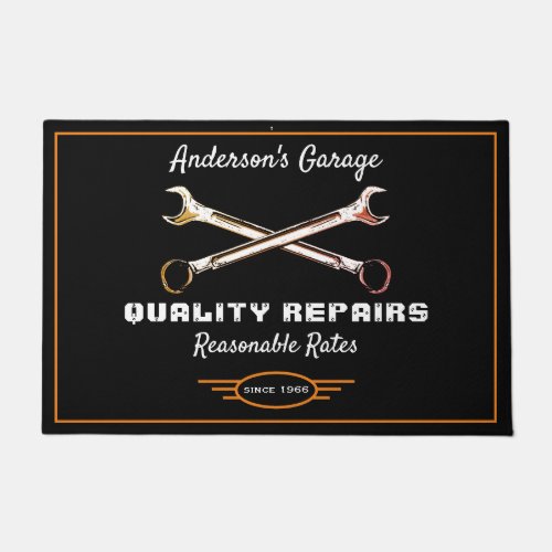 Garage Any Name Quality Repairs Cars Orange Black  Doormat