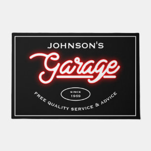 Garage Any Name Slogan or Saying Retro Red Black Doormat