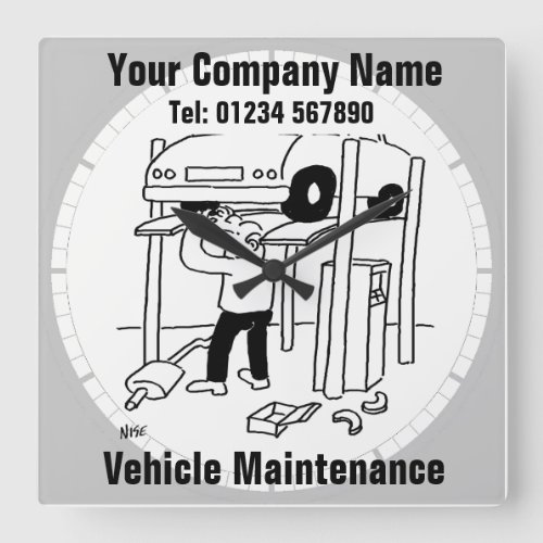 Garage Car Repairs and Vehicle Maintenance Office Square Wall Clock