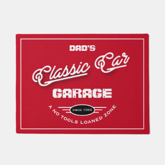 Garage Classic Car Any Name Red White Retro Doormat