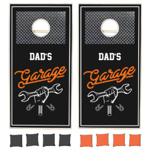 Garage Dad's or Any Name Black Orange Script Tools Cornhole Set