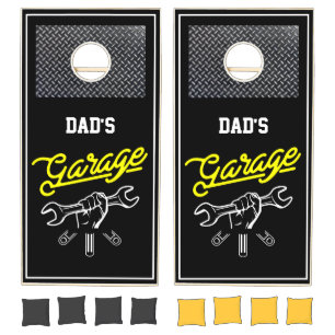 Garage Dad's or Any Name Black Yellow Script Tools Cornhole Set