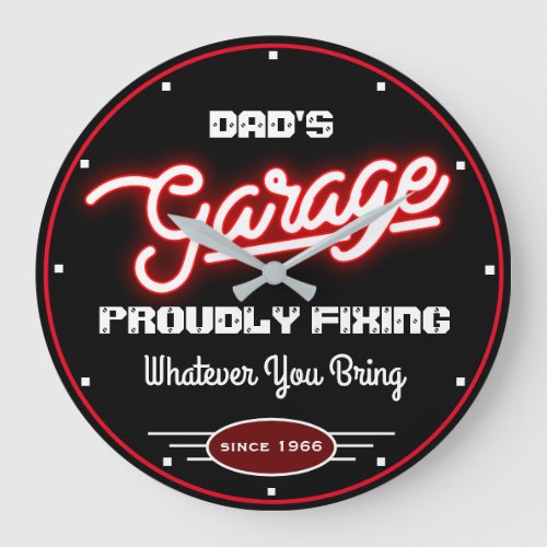 Garage Dads or Any Name Fixing Repairing Funny   Large Clock