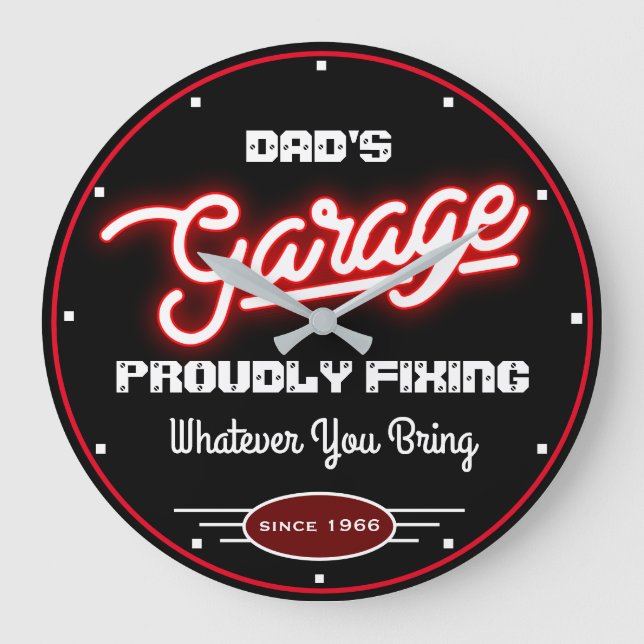 Garage Dad's or Any Name Fixing Repairing Funny   Large Clock (Front)