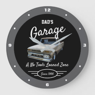Garage Dad's or Any Name GMC Truck Black Gray Large Clock