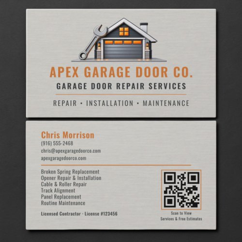 Garage Door Repair Metallic QR Code Business Card