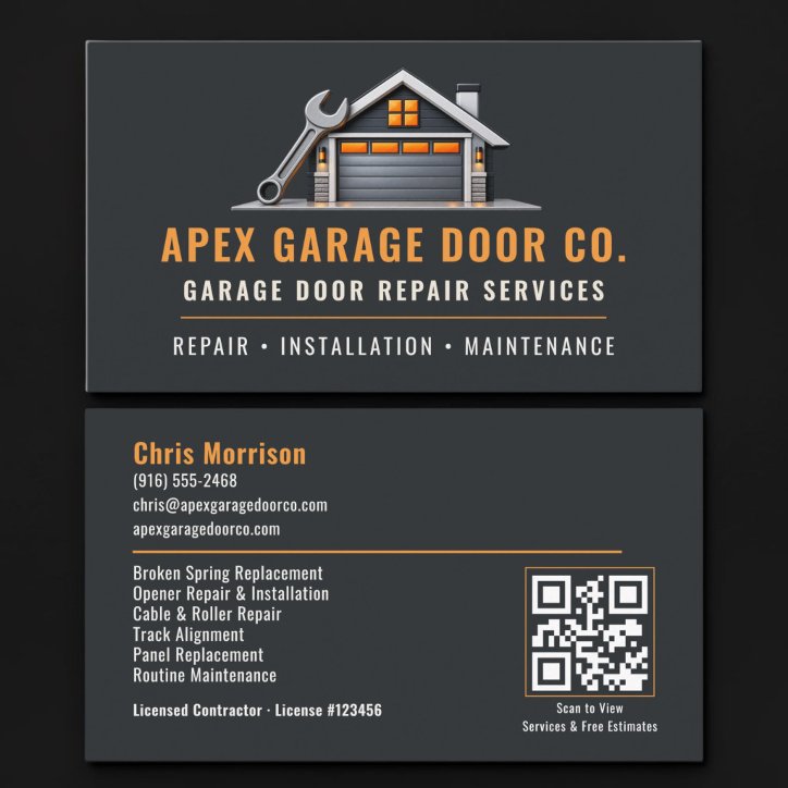 Garage Door Repair QR Code Professional Services Business Card