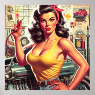 Garage Mechanic Pin-up Poster