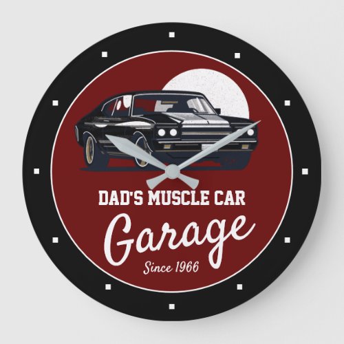 Garage Muscle Car Dads or Any Name Red Black   Large Clock