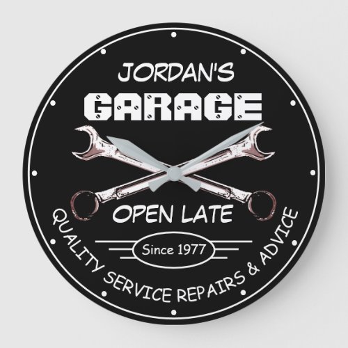 Garage Name Date Tools Wrenches Mechanics Black Large Clock