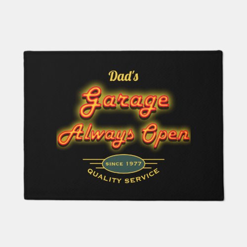 Garage Name Date Yellow Neon Look Automotive Doormat