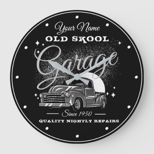 Garage Old School Your Name Grey 1950s Era Truck  Large Clock