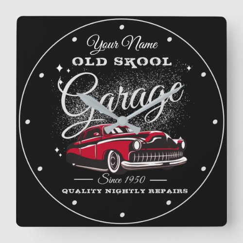 Garage Old School Your Name Low Rider Vintage Car Square Wall Clock