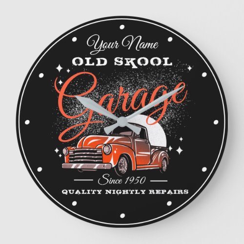 Garage Old School Your Name Orange Fifties Truck   Large Clock