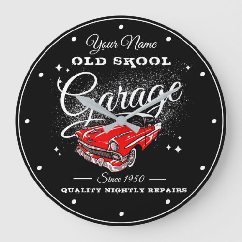 Garage Old School Your Name Red Chevy Vintage Car Large Clock