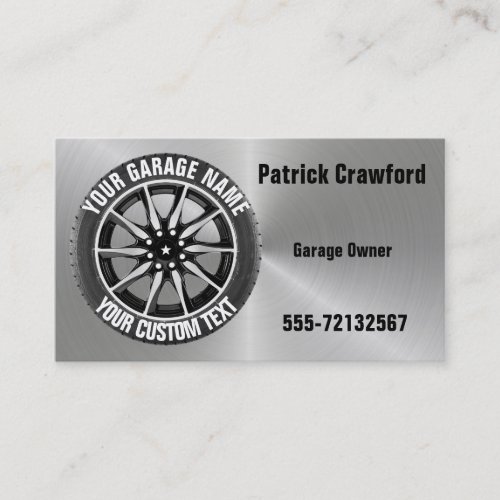 Garage Or Car Repair Owner Car Wheel On Steel Business Card