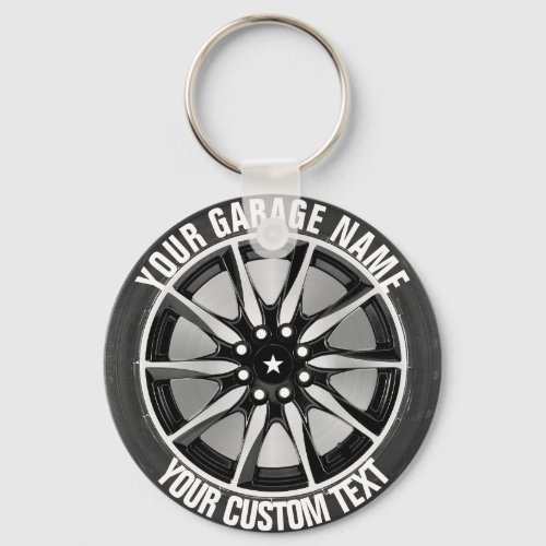 Garage Or Car Repair Owner Car Wheel On Steel Keychain