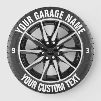 Garage Or Car Repair Owner Car Wheel On Steel Large Clock by HumusInPita at Zazzle