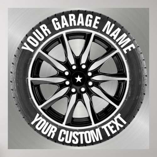 Garage Or Car Repair Owner Car Wheel On Steel Poster