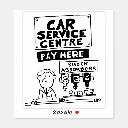 Garage Payment Desk has Shock Absorbers Cartoon Sticker
