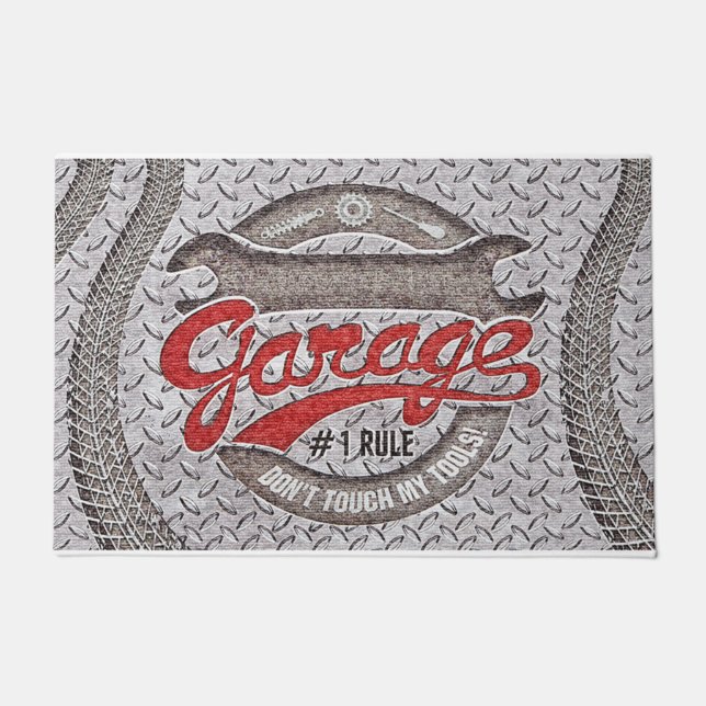 Garage Rules Doormat, Funny Cool Garage Doormat (Front)