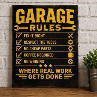 Garage Rules Metal Wall Art Workshop Decor