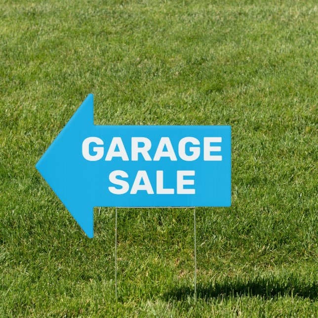 Garage Sale bold white text on blue 2-sided Arrow Sign (Insitu)