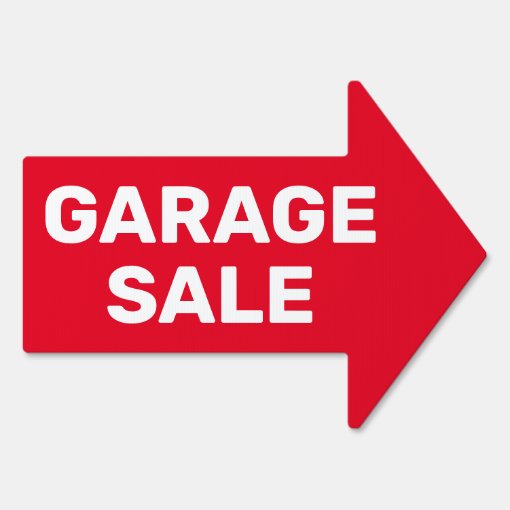 Garage Sale bold white text on red 2-sided Arrow Sign | Zazzle