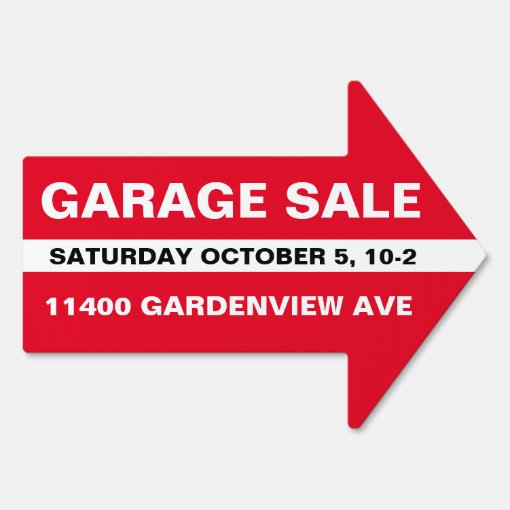 Garage Sale Custom Address Red Arrow Yard Sign | Zazzle