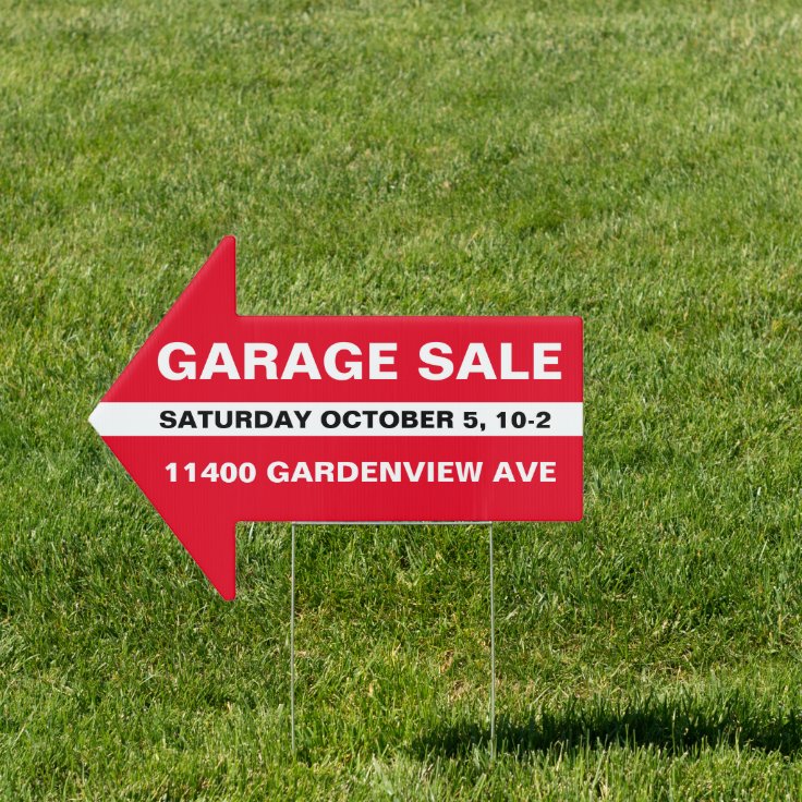 Garage Sale Custom Address Red Arrow Yard Sign Zazzle